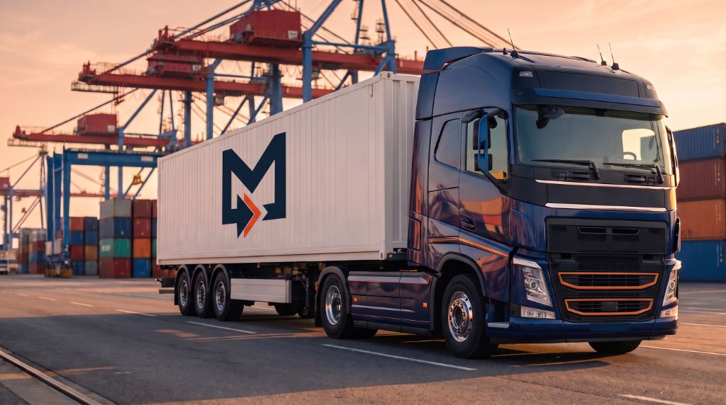 Motrice Mautransport su strada in un terminal portuale